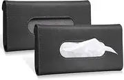 Car Visor Tissue Holder - Multipurpose Leather Hanging Paper Towel Holder, Fashion Sunshade Napkin Holder, Durable Accessory, Easy Install for Most Cars (2 Black)