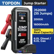TOPDON JS2000 2000A USB Car Jump Starter Booster Pack Power Bank For 6/8 L Gas