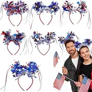 [Generic] Patriotic Headpiece - 6X Red White And Blue Hair Hoops,Favors Decorations, Classic Design Patriotic Headbands For Memorial Day, Labor Day, Birthday Party, Wedding Decoration