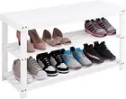 Bamboo Shoe Rack Bench, 3-Tier Shoe Organizer Storage Shelf for Entryway