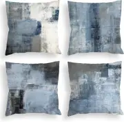 Blue Throw Pillow Covers 18X18 Set of 4 Decorative Cushion Cover Grey Abstract A