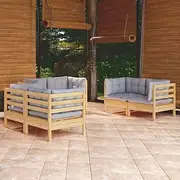 Patio Furniture Sets 6 Piece Garden Lounge Set with Grey Cushions Solid Pinewood