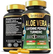 Aloe Vera Capsules Supplement - 8in1 Formula - Combine with Turmeric, Cayenne Pepper, Marshmallow, Fennel, Gotu Kola, Ginger, and Black Pepper - 90 Capsules for 3 Months Supply