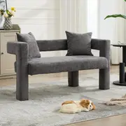HOMFURN Chenille Loveseat Sofa with 2 Pillows, Modern Armrest Loveseat