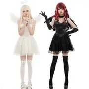 Halloween Carnival Black White Angel Cosplay Black Devil Party Masquerade Costume L