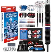 Winmau Darts - PDC Ultimate Set - 22g Professional Brass Darts Metal Tip Set and Accessories - Includes Dart Flights, Dart Shafts, Steel Darts Tip Sharpener & Black Transparent Plastic Case