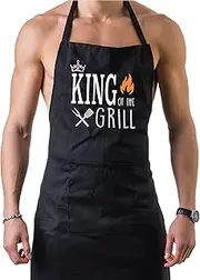 KING OF THE GRILL - King of the Grill apron , aprons for barbecue with pockets, apron for men., Black, One size