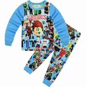Roblox 5-10 Years Kids Printed Pyjamas Set Crew Neck Tops Pants Sleepwear Outfit Nightwear Boys Pajamas PJs Light Blue 7-8Years