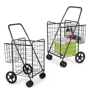 Utility Folding Shopping Cart Grocery Trolley Rolling Wheels Basket Heavy Duty