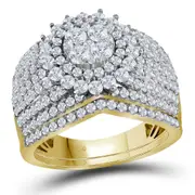 14k Yellow Gold Round Diamond Cluster Bridal Wedding Ring Set 2 Cttw