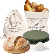 [2Pack+1] Bread Bags for Homemade Bread with Proofing Bowl Cover - Reusable Linen Sourdough Bread Storage Bag to Keep Sourdough Fresh, Easy to Clean