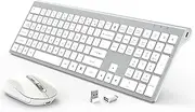 Wireless Keyboard and Mouse,Rechargeable Keyboard and Mouse 2.4G Mouse and Keyboard for MAC Windows White+Silver