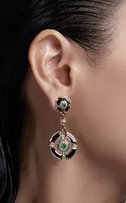 [State Property] Darro Enchantress 18K Yellow Gold Diamond, Emerald Earrings