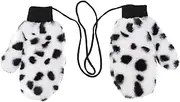[Ipetboom] 2Pcs Cow Pattern Plush Winter Gloves Warm Full Finger Gloves for Women Windproof Cute and Design for Outdoor Cold Weather