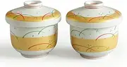 Cinf Japanese Snack 6 oz Set of 2 Stew Pot With Lid Steam Cuisine Ceramic Serving Soup Bowls Custard Bowl Cup for Egg Vegetable