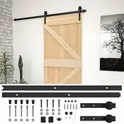 'vidaXL Solid Pinewood Sliding Door with Hardware Set - Natural Finish, Paintable Wooden Door with Powder-Coated Steel Accessories, Size 80x210 cm