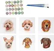 Paint by Numbers Dog, Puppy-Themed Painting Kit, 5.91x7.87 inches Framed Art Craft, 6-Pack Numbered Canvas Set for School, Classroom, and Living Room Decoration