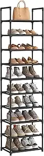 [SONGMICS] Shoe Rack, 10 Tier Shoe Shelf, Shoe Storage Organizer, Space-Saving, 11 x 17.7 x 68.1 Inches, Metal Frame, Non-Woven Fabric Shelves, for Entryway, Bedroom, Black ULSH010B02
