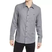 Travis Mathews Men's Have A Laugh Blue Nights Button Up Plaid Shirt Sz Med NWT