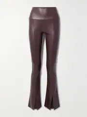 [Norma Kamali] Norma Kamali - Spat Vegan Leather Flared Leggings - Chocolate - x large x large Brown