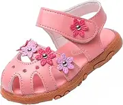 [DADAWEN] Girl's Summer Closed-Toe Solid Flower Outdoor Casual Sandals (Toddler/Little Kid)