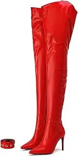 Sexy Red Stiletto Pointed Toe Over The Knee Waist High Boot, Classic Thigh High Boot With Belt, Frankie Hsu Large Big Size Designer Handmade Thin Heels Above The Knee High Boots For Women