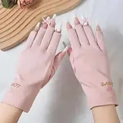 Heart Lettering Embroidered Sun Protection Half Gloves 1 Pair - 02# - Light Pink - One Size