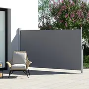 Instahut Privacy Screen, 1.8 x 3m Retractable Side Awning Roller Blind Sun Shade Outdoor Blinds Garden Screens Camping Balcony Patio Panel Cafe Canopy Awnings, Steel Frame UV Tear Resistant Grey