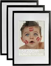Metal Picture Frames set of 3，Premium Metallicus Metal Photo Frames,Display Pictures 10×15CM With Mat or15×20cm Without Mat,Wall Hanging and tabletop Frame for Photos & Posters (3, Black 15×20cm/10×15cm)
