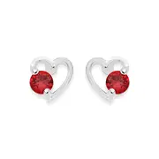 Silver Red Cz Open Heart Stud Earrings in Red