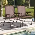 Zeus + Ruta Camping Folding Deck Chairs Sling (Set of 2) Polyester Steel Brown