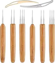 AUGSUN 8 Pcs Dreadlock Crochet Hook Tool, Braid Hair Dreadlocks Needle Weaving Crochet (Brown Stemmed Silver Head)
