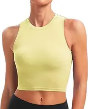 [BAYDI] Women's Sports Bra Without Underwire Bustier Removable Padded Crop Tops High Closed Tank Top Yoga Fitness Soft Bra, Cream Yellow, XS