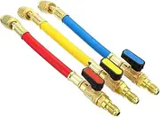 Nicear 3 Piece Filling Hose and Ball Valve Set, Colour Coded Hoses/with Ball Valve, 1/4" SAE Thread for AC/HVAC Maintenance Kit and Air Conditioning (24cm)