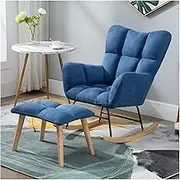 Modern Rocking Chair Rocker Glider Chair with Ottoman for Nursery,Comfy Uplostered Accent Chair with High Backrest and Armrests,Comfy Side Chair for Living Room (Color : Blue-1)