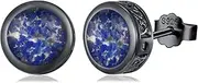 [PARYFO] Men's Viking Earrings S925 Sterling Silver Celtic Knot Stud Earrings Iced Out Cz Blue Cubic Zirconia with Celtic Knot Stylish Hip Hop Street-Wear/Punk Look for Men Women-Crushed Lapis lazuli, 9.5 x