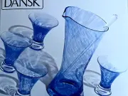 NEW IN BOX DANSK BLUEBERRY TWIST COCKTAIL Martini SET PITCHER STIRRER 4 GLASSES