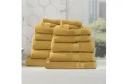 14pc Renee Taylor Stella Bath Towel Mat Set Soft Bamboo Cotton 650 GSM Mustard