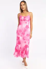 Pink Floral Bodycon Dress Midi - Size 16XL, Women's Bodycon Dress