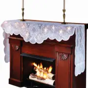 LED Lighted Christmas Wreath & Snowflake White Lace Fireplace Mantel Scarf Cover