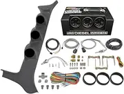 GlowShift Diesel Gauge Package Compatible with Ford F-Series F-250 F-350 7.3L Power Stroke 1992-1997 - Black 7 Color 60 PSI Boost, 1500F EGT & Transmission Temp Gauges - Gray Triple Pillar Pod