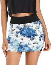 [RPLIFE] Watercolor Blue Turtles Shells Ladies Tennis Skirt, Mini Skorts Skirts, Skorts Women Trendy
