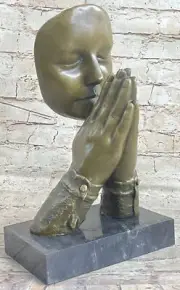 Praying Hands Floating Face in Prayer Bronze Statue Sculpture Religious Decor