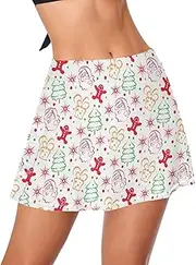 [GuoChe] Women High Waisted Swim Skirt Xmas Tree Santa Claus Gifts Doodle Colorful Swim Shorts Swimwear for Women Swimming