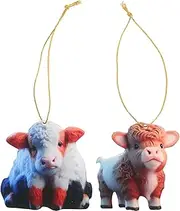 Highland Cow Figurine 2pcs Scottish Highland Cow Hanging Ornament Acrylic Highland Cattle Statues Christmas Tree Decorations for Xmas Tree Door Decor/933