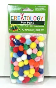 Creatology POM POMS 10mm Assorted Solid PRIMARY COLORS 100pcs Value PACK Crafts