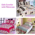 2 Pce Girls Quilted Coverlet Bedspread + Std pillowcases - Single or King Single