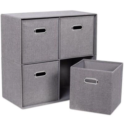 BirdRock Home Cube Storage Organizers 23"Hx11.6"Wx23"D Grey Linen Fabric w/ Bins