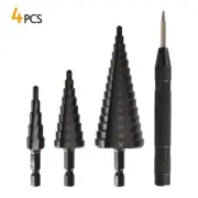 4PCS HSS Cobalt Stepped Drill Bit Set Practical Black Nitride Coated Metal B9Q5