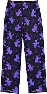 [ZZXXB] Witch and Broom Boys Long Pants Soft Trousers Elastic Waist Kids Lounge Bottoms with Pockets S-XL